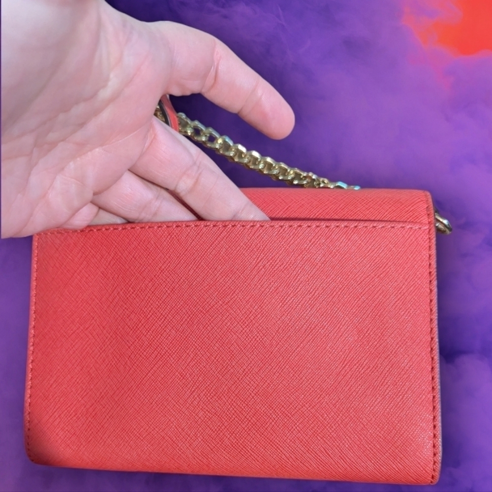 🌺 Michael Michael Kors Coral Wallet on Chain Crossbody EUC - Picture 6 of 11